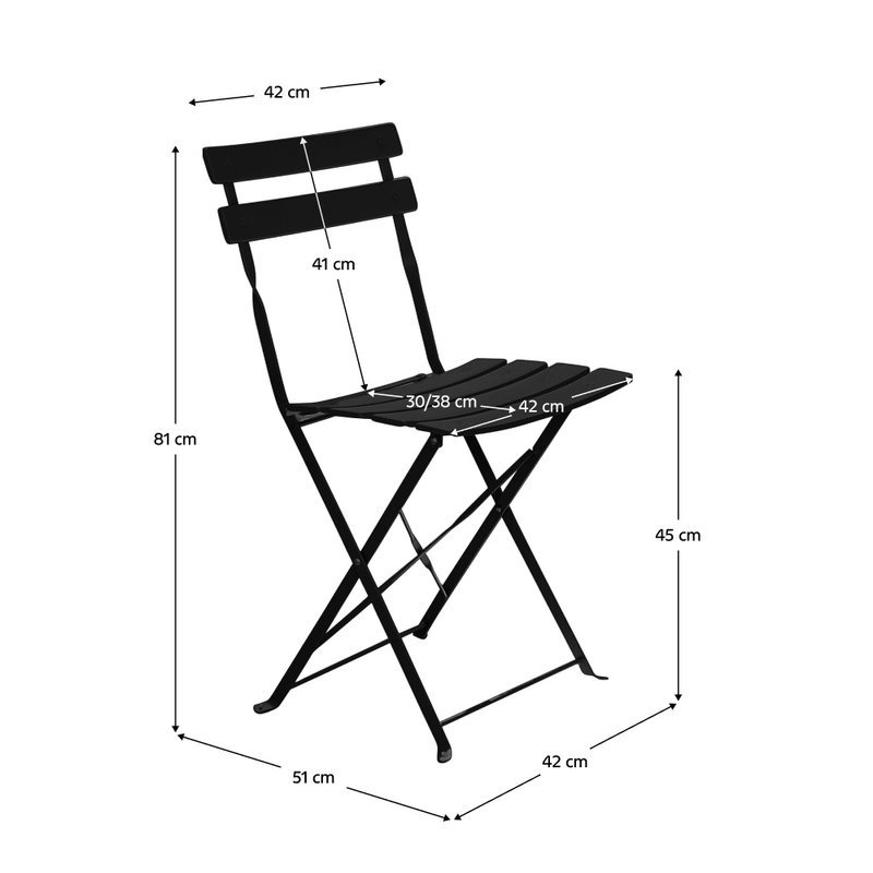 Set masa scaune gradina otel negru Obax 59.5x59.5x71 cm, 42x51x81 cm